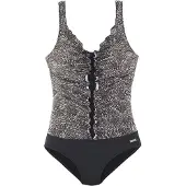 LASCANA Costume intero modellante 'Powder' broccato / nero / bianco