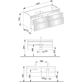 Keuco EDITION 400 meuble sous-lavabo, 4 tiroirs frontaux, 1400x546x535mm, 31562210000, 31562210000