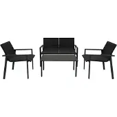 MonsterShop Set di mobili da giardino in rattan - nero