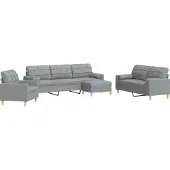 Syfax Set Divani 4 pz con Poggiapiedi e Cuscini Grigio Chiaro Tessuto