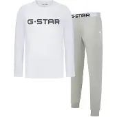 G-Star Pigiama lungo 'Stone' greige / grigio chiaro / nero / bianco