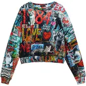 Desigual , Felpa con graffiti, Donna, Cotone, Nero, L