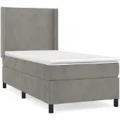 vidaXL Letto a molle con materasso grigio chiaro 90x190 cm in velluto
