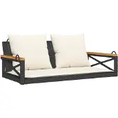 vidaXL Panca sospesa con cuscini Nero 109x62x40 cm Poly Rattan