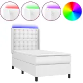 Syfax Giroletto Molle con Materasso e LED Bianco 80x200 cm Pelle finta