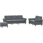 Syfax Set di Divani 3 pz con Cuscini Grigio Scuro in Velluto
