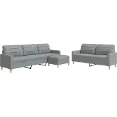 Syfax Set di Divani 3 pz con Poggiapiedi Grigio Chiaro in Tessuto