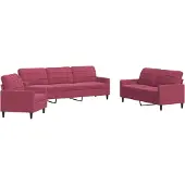 Syfax Set di Divani 3 pz con Cuscini Rosso Vino in Velluto
