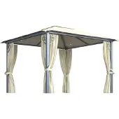 Syfax Gazebo con Tende Stringa di Luci LED 300x300 cm Crema Alluminio