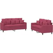 vidaXL set divano 2 pezzi con cuscini in velluto rosso vino