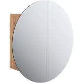 Syfax Armadio da Bagno con Specchio Rotondo e LED Rovere 40x40x17,5cm