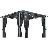 Syfax Gazebo con Tende e Luci LED 300x300 cm Antracite in Alluminio