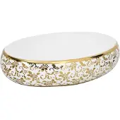 Syfax Lavabo da Appoggio Bianco e Oro Ovale 59x40x15 cm Vetroceramica