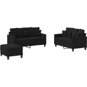 Syfax Set di Divani 3 pz con Cuscini Nero in Tessuto
