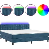 Syfax Letto a Molle con Materasso e LED Blu Scuro 160x200 cm