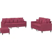 vidaXL Set di divani 3 pezzi con cuscini in velluto rosso vino