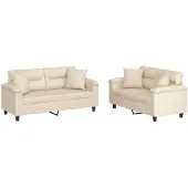 Syfax Set Divani 2 pz con Cuscini Beige in Tessuto Microfibra
