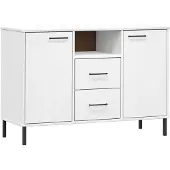 Syfax Credenza Gambe Metallo Bianco 113x40x77 cm Legno Massello OSLO