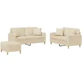 vidaXL Set divano 3 pezzi con cuscini in tessuto crema