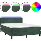 Syfax Letto a Molle con Materasso e LED Verde Scuro 140x200cm Velluto
