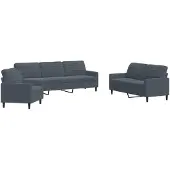Syfax Set di Divani 3 pz con Cuscini Grigio Scuro in Velluto