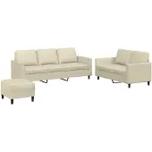 Syfax Set di Divani 3 pz con Cuscini crema in Pelle finta