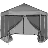 Syfax Gazebo Esagonale Pop-Up con 6 Pareti Grigio 3,6x3,1 m
