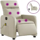 Syfax Poltrona Massaggiante Elettrica Reclinabile Crema Pelle finta