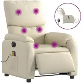Syfax Poltrona Massaggiante Elettrica Reclinabile Crema Pelle finta