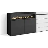 Skraut Home COZY Credenza, 157x35x75cm, Camera da letto, Camino elettrico, Cassettiera, Bianco