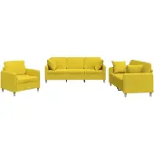 Syfax Set di Divani 3 pz con Cuscini Giallo Chiaro in Tessuto