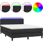 Syfax Giroletto a Molle con Materasso e LED Nero 140x200cm Pelle finta