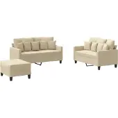 vidaXL Set divano 3 pezzi con cuscini in tessuto crema