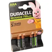 Duracell AAA 4pcs Batteria ricaricabile Mini Stilo AAA Nichel Metallo Idruro NiMH
