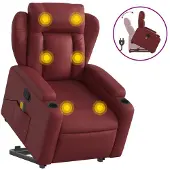 Syfax Poltrona Alzapersone Massaggi Reclinabile Rosso Vino Pelle finta
