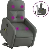 Syfax Poltrona Alzapersona Massaggi Reclinabile Grigio Scuro Tessuto