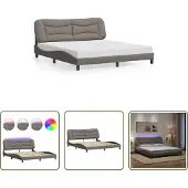 The Living Store Struttura letto con tessuto LED Taupe 180x200 cm