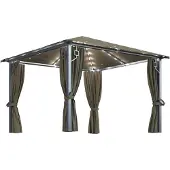 Syfax Gazebo con Tende e Luci LED 300x300 cm Grigio Talpa Alluminio