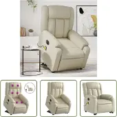 The Living Store Poltrona massaggiante con ausilio elettrico in ecopelle crema