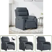 The Living Store Recliner elettrica in velluto grigio scuro