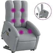 Syfax Poltrona Alzapersona Massaggi Reclinabile Grigio Chiaro Tessuto