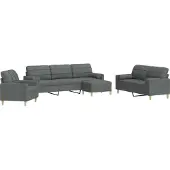 Syfax Set Divani 4 pz con Poggiapiedi e Cuscini Grigio Scuro Tessuto