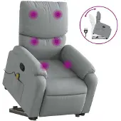 Syfax Poltrona Alzapersona Massaggi Reclinabile Grigio Chiaro Tessuto