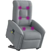 Syfax Poltrona Alzapersona Massaggi Reclinabile Grigio Chiaro Tessuto