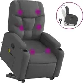Syfax Poltrona Alzapersona Massaggi Reclinabile Grigio Scuro Tessuto
