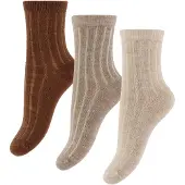 Minymo Kid's Wool Socks Rib 3-Pack Calze casual Bambini (15-18, beige)