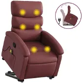 Syfax Poltrona Alzapersone Massaggi Reclinabile Rosso Vino Pelle finta