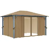 Syfax Gazebo con Tenda 400x300 cm Grigio Talpa in Alluminio