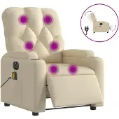 Syfax Poltrona Reclinabile Massaggiante Elettrica Crema in Tessuto
