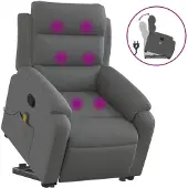 Syfax Poltrona Alzapersona Massaggi Reclinabile Grigio Scuro Tessuto
